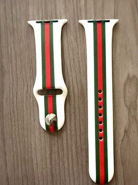White Silicone iWatch Band with Green and Red Stripe 42mm